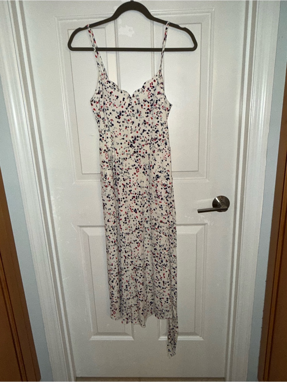 41 Hawthorn Cream Maxi Slip Dress with Navy and Red Dot Print